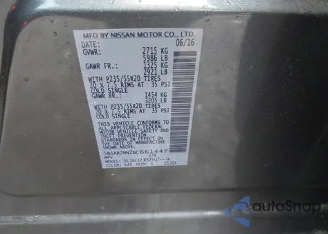 2016 Nissan Pathfinder Platinum z USA, uszkodzony, nr VIN 5N1AR2MN2GC661447